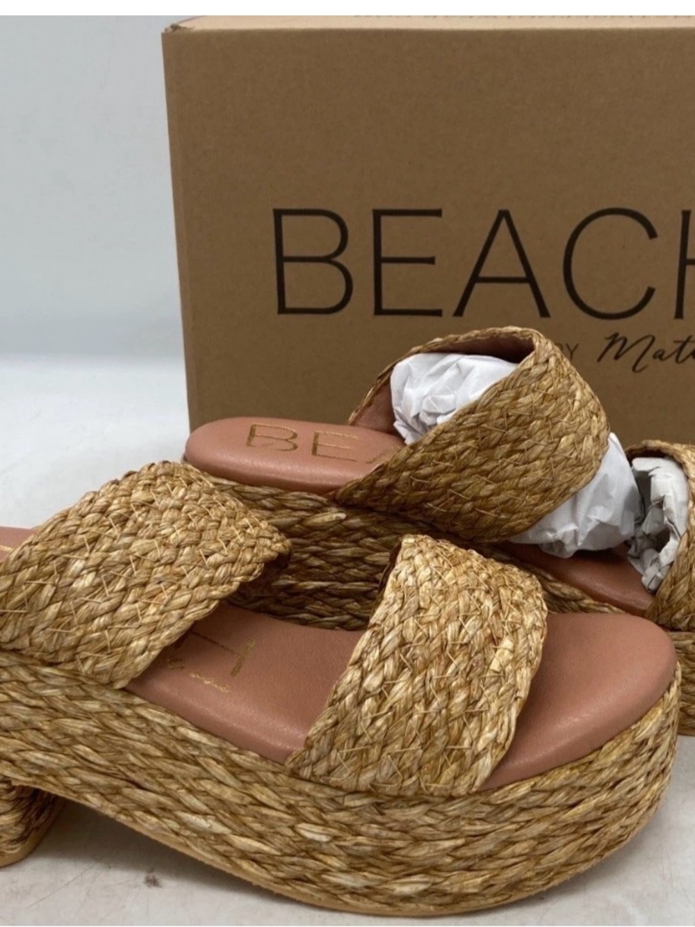 New Beach By Matisse Ocean Ave Cognac Platform Woven Sandals Size 7M With Box
